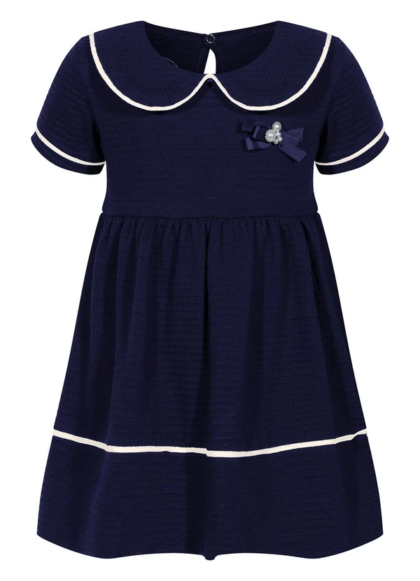 Alakazoo - Vestido com Gola Boneca e Laço Decorativo Azul 2