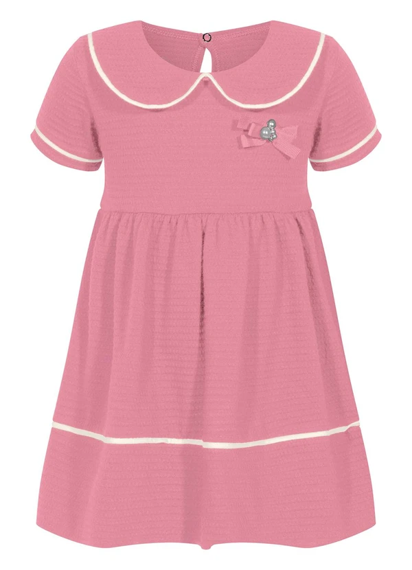 Alakazoo - Vestido com Gola Boneca e Laço Decorativo Rosa