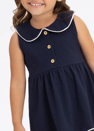 Alakazoo - Vestido com Gola em Malha de Algodão Azul - ALAKAZOO