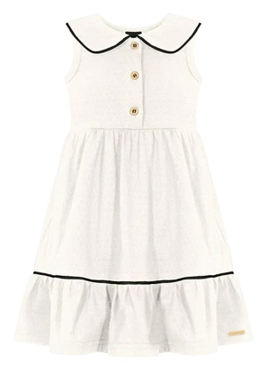 Alakazoo - Vestido com Gola em Malha de Algodão Branco - ALAKAZOO