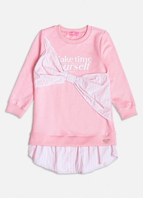 Momi - Vestido com Laço Listrado de Moletom Rosa