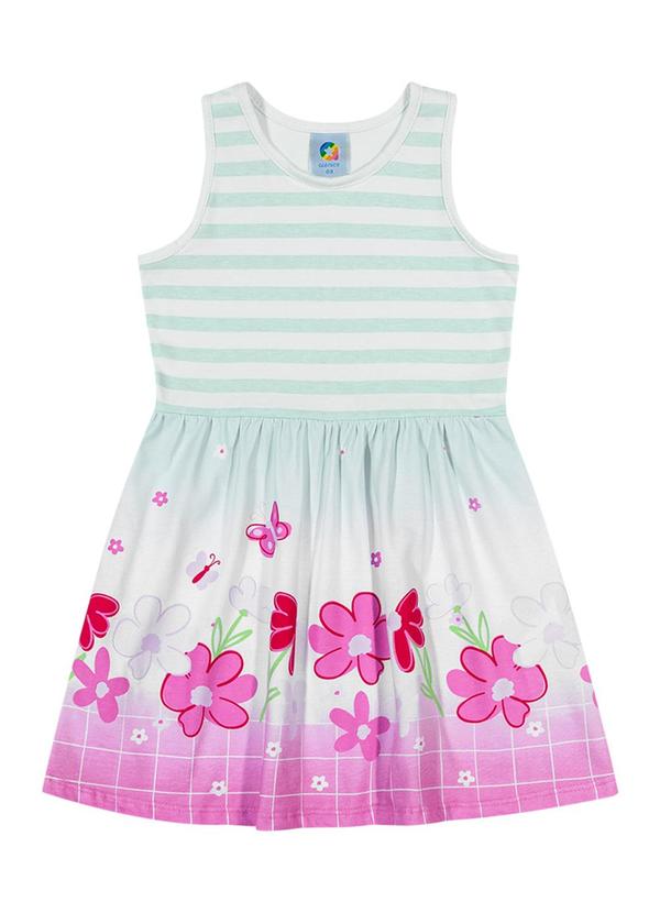 Alenice - Vestido com Listras e Estampas de Flores Verde