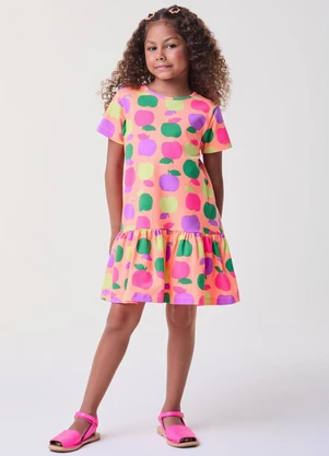 Bimbi - Vestido com Maçãs Coloridas Rosa - BIMBI