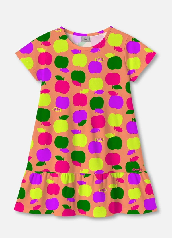 Bimbi - Vestido com Maçãs Coloridas Rosa 3