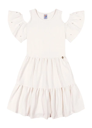 Outlet - Vestido com Manga Vazada Menina Branco - OUTLET