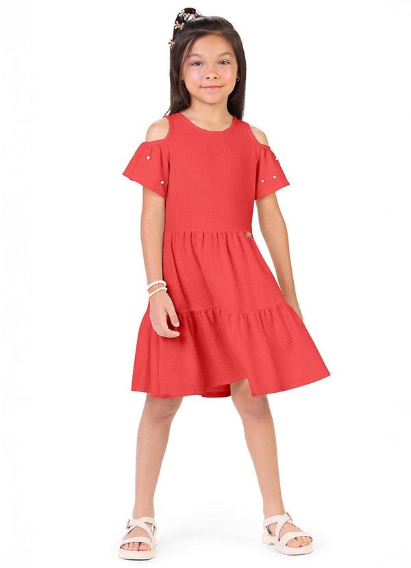 Alenice - Vestido com Manga Vazada Menina Vermelho