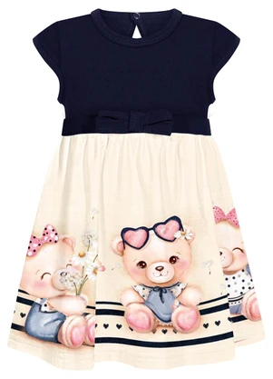 Alakazoo - Vestido com Mangas Curtas e Laço Decorativo Azul - ALAKAZOO