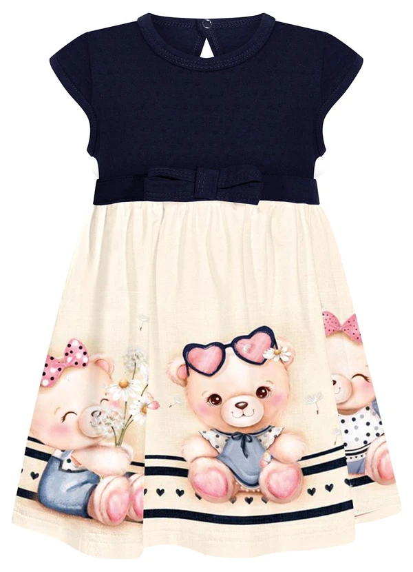 Alakazoo - Vestido com Mangas Curtas e Laço Decorativo Azul 2