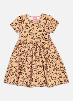 Momi - Vestido com Monograma de Ursinhos Bege - MOMI