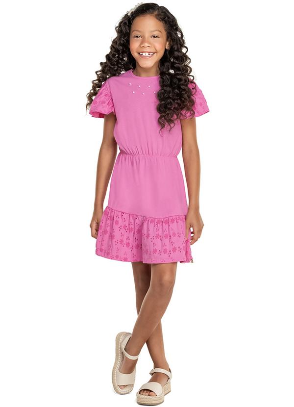 Alenice - Vestido com Pérolas Delicadas Menina Rosa