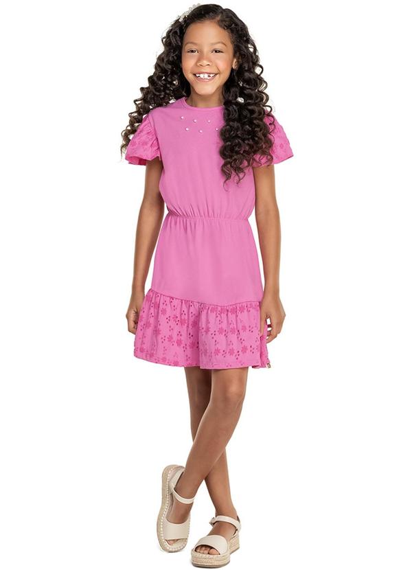 Alenice - Vestido com Pérolas Delicadas Menina Rosa