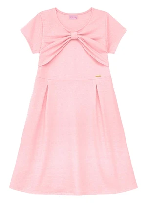 Duduka - Vestido com Pregas, Laço e Plaquinha Rosa - DUDUKA
