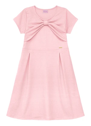 Duduka - Vestido   com Pregas, Laço e Plaquinha Rosa - DUDUKA