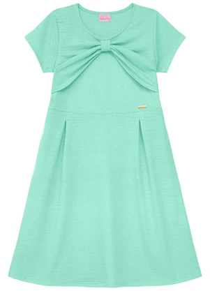 Duduka - Vestido com Pregas, Laço e Plaquinha Verde - DUDUKA