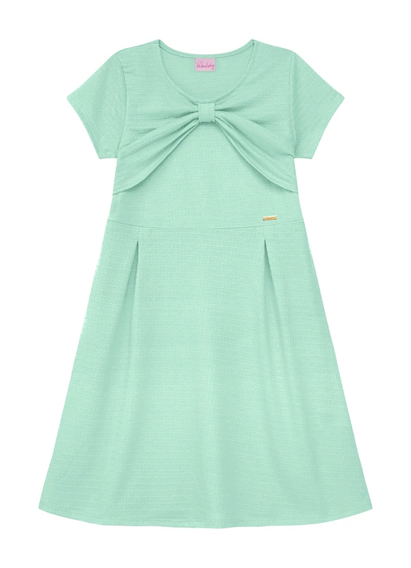 Duduka - Vestido com Pregas, Laço e Plaquinha Verde