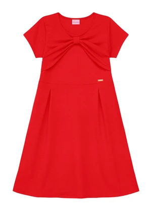 Duduka - Vestido com Pregas, Laço e Plaquinha Vermelho - DUDUKA