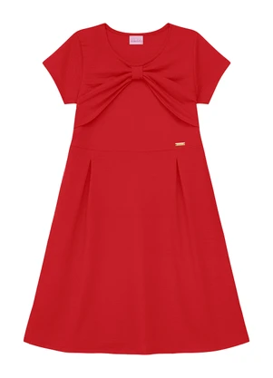 Duduka - Vestido   com Pregas, Laço e Plaquinha Vermelho - DUDUKA