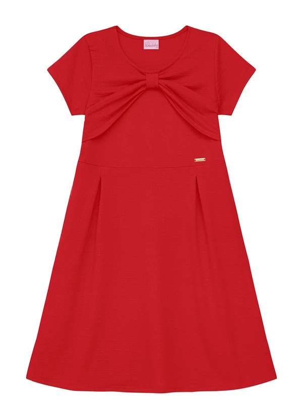 Duduka - Vestido com Pregas, Laço e Plaquinha Vermelho