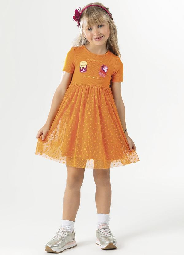 Cativa Kids - Vestido com Saia de Tule Laranja