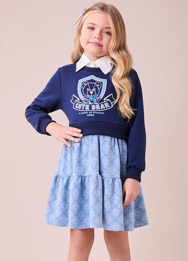 Momi - Vestido com Saia Jacquard de Ursinho Marinho 3