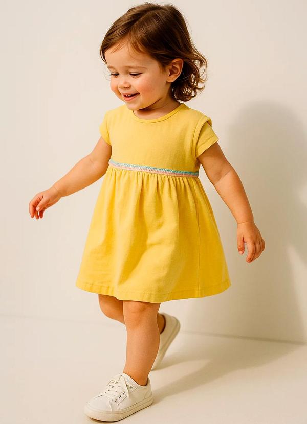 Rosa Azul - Vestido com Tira Decorativa Iaia Amarelo