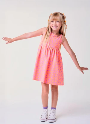 Bimbi - Vestido Coral com Poá Rosa - BIMBI