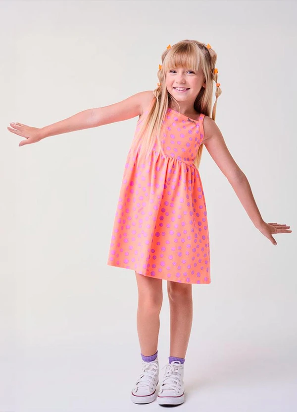 Bimbi - Vestido Coral com Poá Rosa