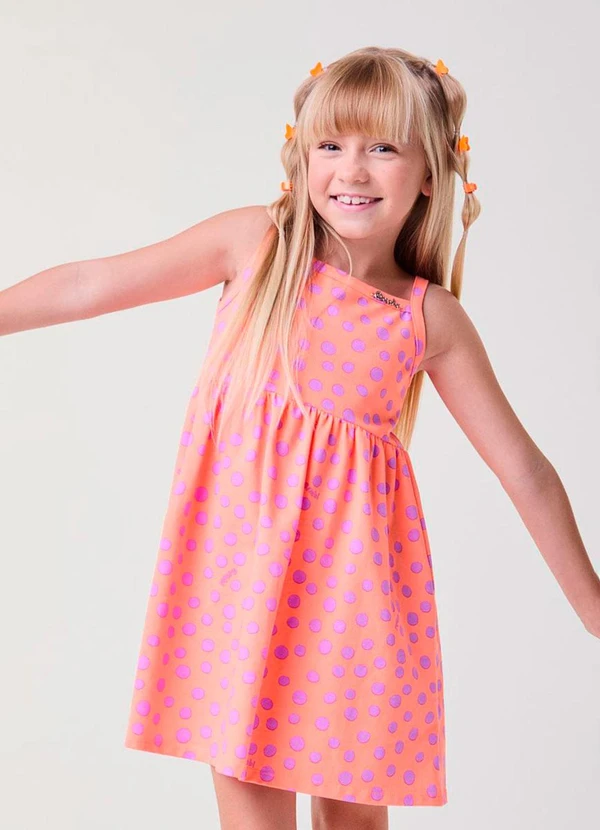 Bimbi - Vestido Coral com Poá Rosa 2