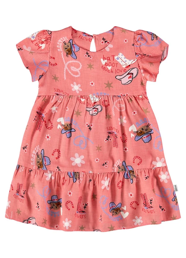 Malwee Kids - Vestido Coral Evasê Country Menina