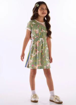 Quimby - Vestido Cotton Estampa Fantasia Verde - QUIMBY