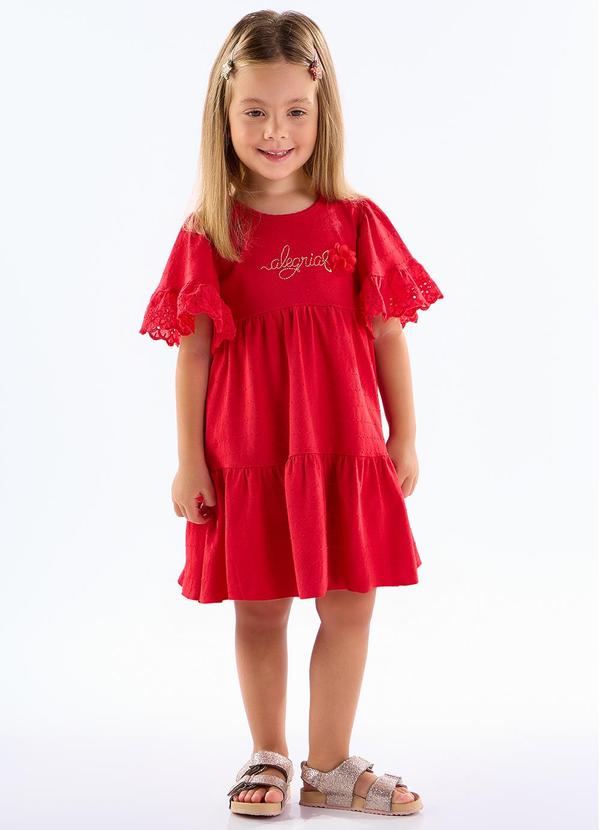 Pulla Bulla - Vestido Cotton Leve Trabalhado Vermelho