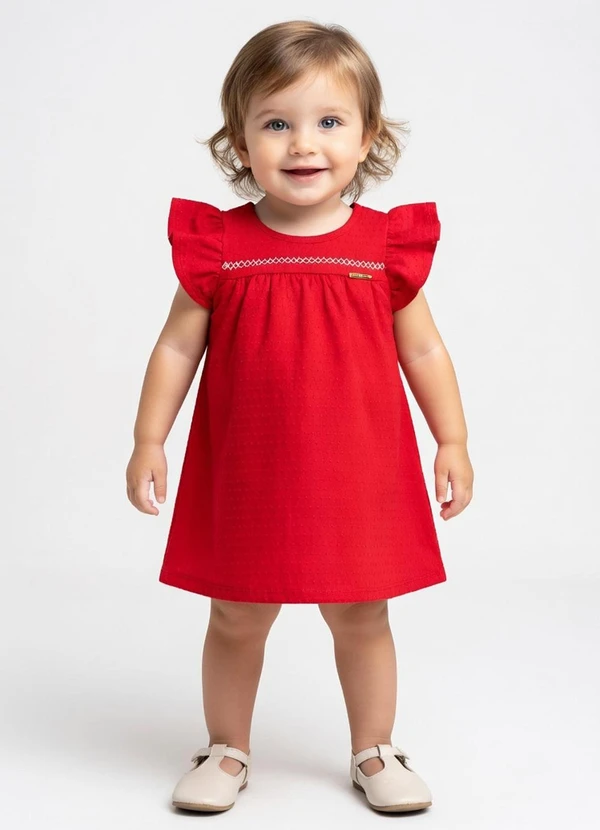 Pulla Bulla - Vestido Cotton Leve Trabalhado Vermelho