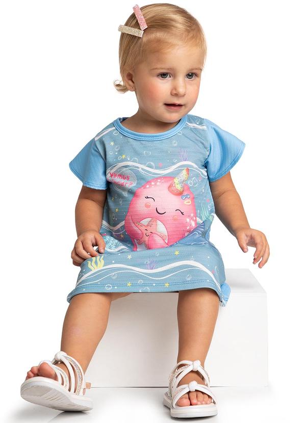 Marlan - Vestido Cotton Maquinetado Magia do Mar Azul