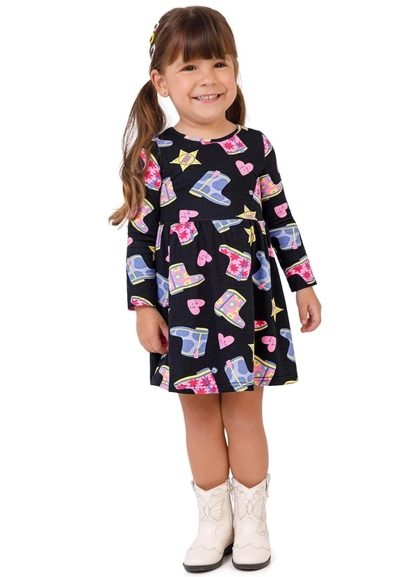 Malwee Kids - Vestido Country Godê Menina Preto
