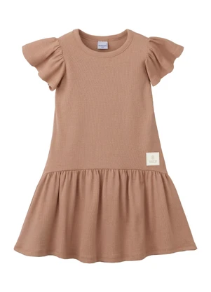 Malwee Kids - Vestido Curto Amplo Canelado Linho Marrom Claro - MALWEE KIDS