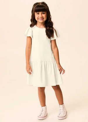 Malwee Kids - Vestido Curto Amplo Canelado Linho Off White - MALWEE KIDS