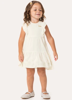 Carinhoso - Vestido Curto Amplo em Viscose Off White - CARINHOSO