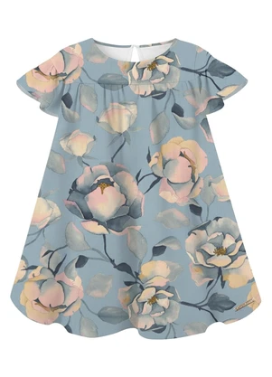 Carinhoso - Vestido Curto Amplo Floral Azul - CARINHOSO