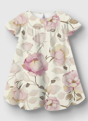 Carinhoso - Vestido Curto Amplo Floral Off White - CARINHOSO