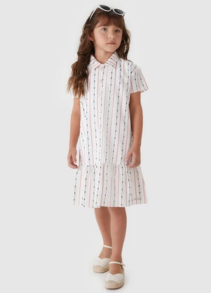 Carinhoso - Vestido Curto Chemise Listrado Branco - CARINHOSO