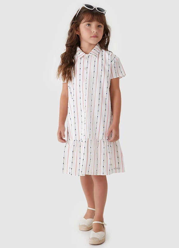 Carinhoso - Vestido Curto Chemise Listrado Branco