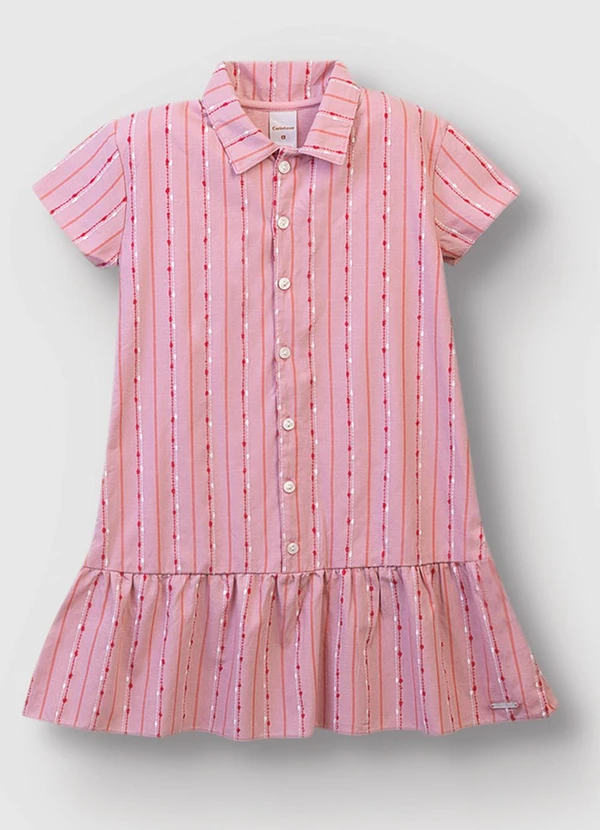 Carinhoso - Vestido Curto Chemise Listrado Rosa