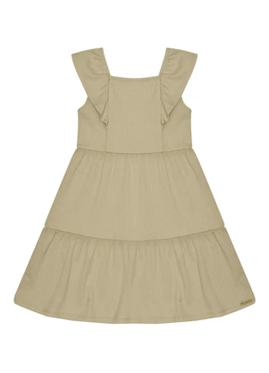 Alakazoo - Vestido Curto com Babados em Malha Bege - ALAKAZOO