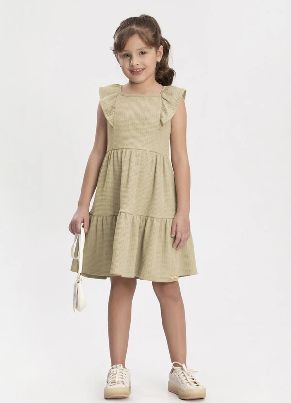 Alakazoo - Vestido Curto com Babados em Malha Bege