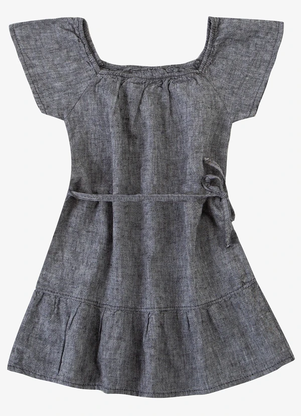 Select - Vestido Curto com Cinto de Algodão Preto