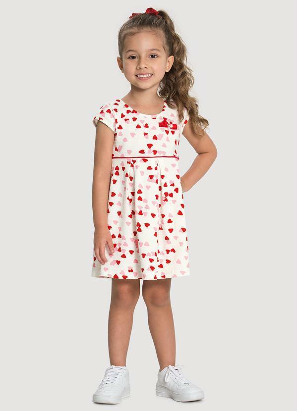 Alakazoo - Vestido Curto com Estampa Corações Branco