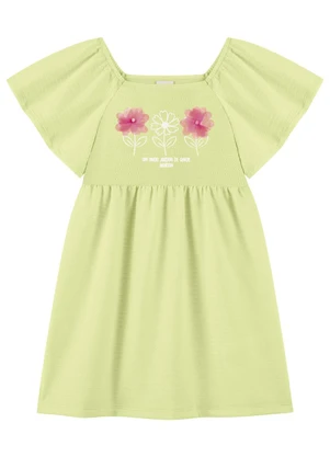 Marlan - Vestido Curto com Flor de Organza Verde - MARLAN
