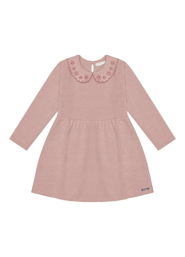 Alakazoo - Vestido Curto com Gola Bordada Rosa 2