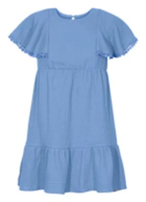 Alakazoo - Vestido Curto com Manga Godê em Tecido Gaze Azul - ALAKAZOO