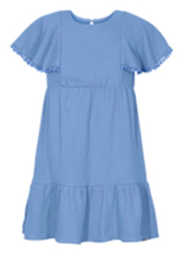 Alakazoo - Vestido Curto com Manga Godê em Tecido Gaze Azul